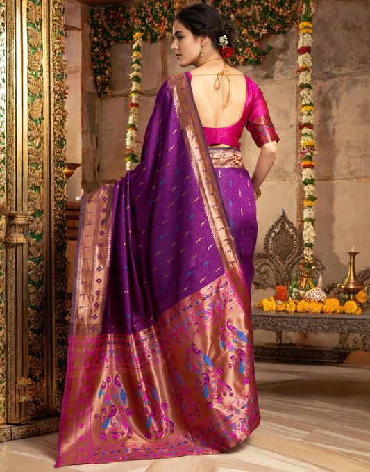 Traditional Purple Paithani Silk Saree With Zari Weaving Work
