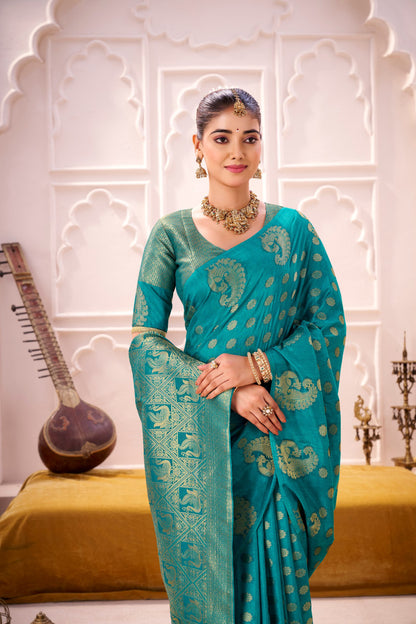Rama Green Soft Roop Silk Saree With Printed Work & Zari Weaving Border | Traditional Festive Wear – JaipurSaaj