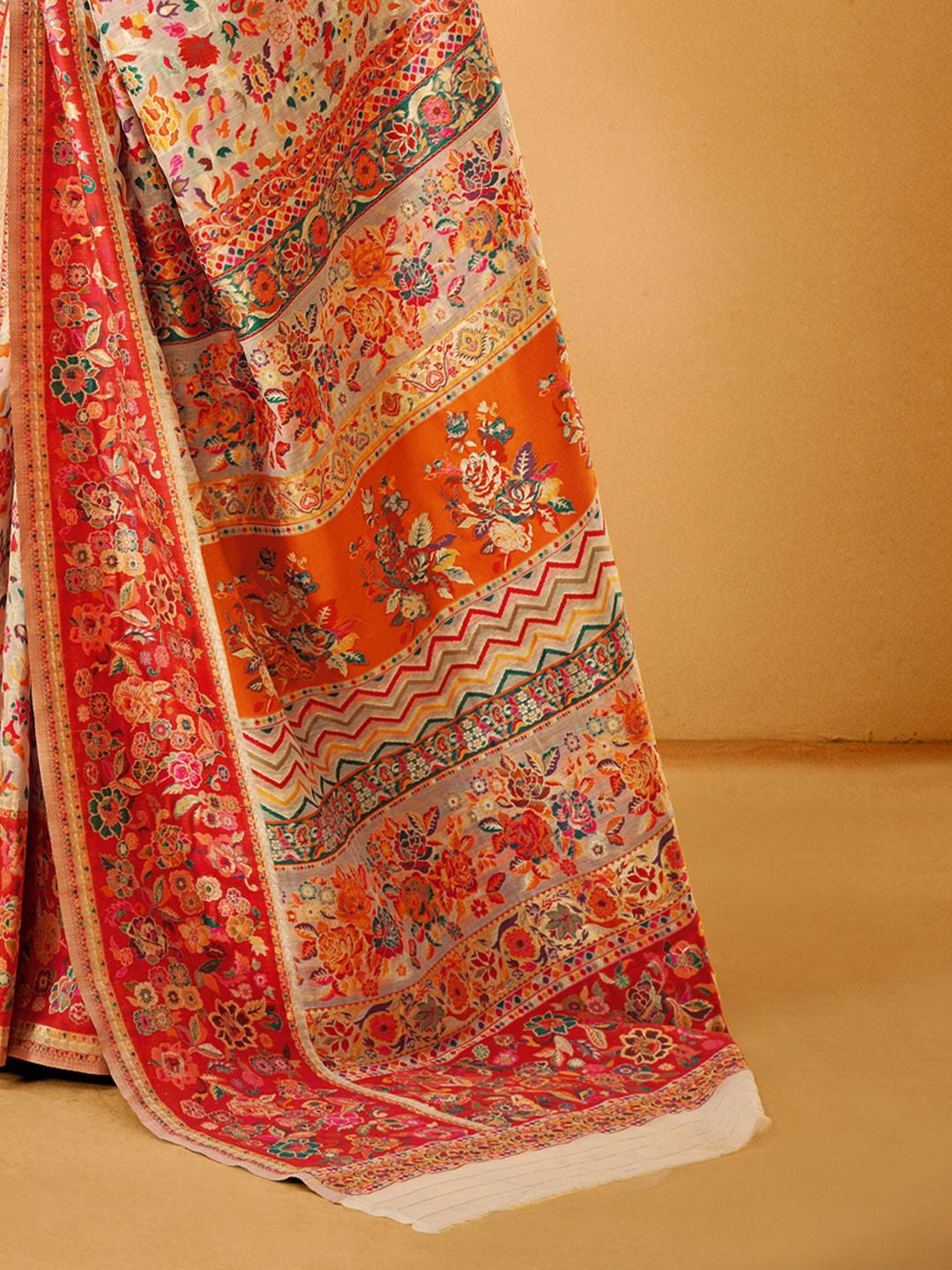 White Pashmina Silk Saree With Traditional Woven Design | Festive & Wedding Wear – JaipurSaaj