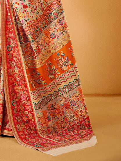 White Pashmina Silk Saree With Traditional Woven Design | Festive & Wedding Wear – JaipurSaaj