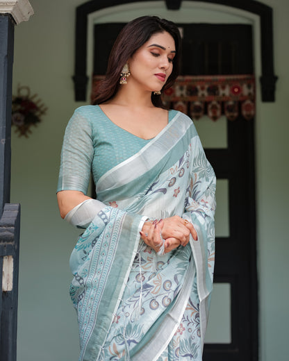 Multi Color Digital Printed Linen Cotton Saree | Summer Special Casual & Office Wear – JaipurSaaj