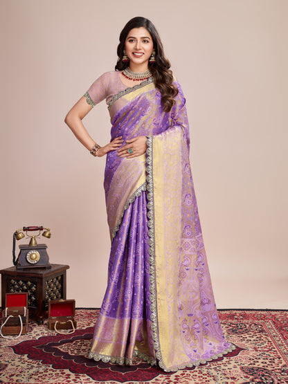 Purple Kanjivaram Silk Saree With Zari Weaving Work | Bridal Wedding Wear – JaipurSaaj