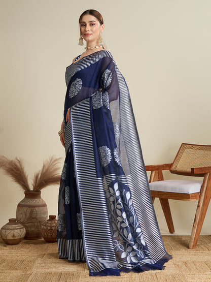 Navy Blue Color Soft Silk Saree With Weaving Work Lining Border