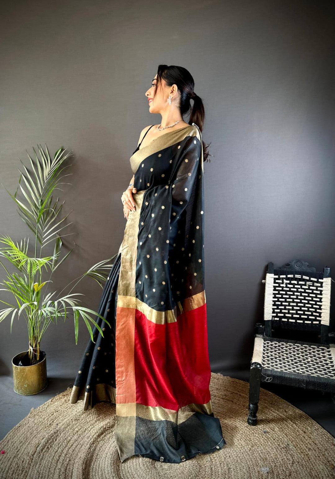 Black Soft Cotton Silk Saree With Zari Woven Work | Wedding & Party Wear – JaipurSaaj