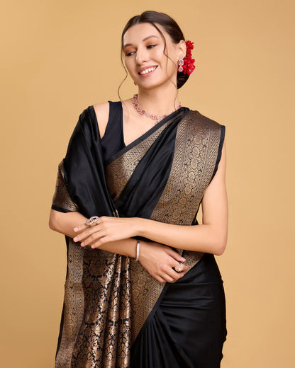 Black Color Soft Kanchipuram Silk Saree With Zari Weaving Work | Bridal Wedding & Festive Wear – JaipurSaaj