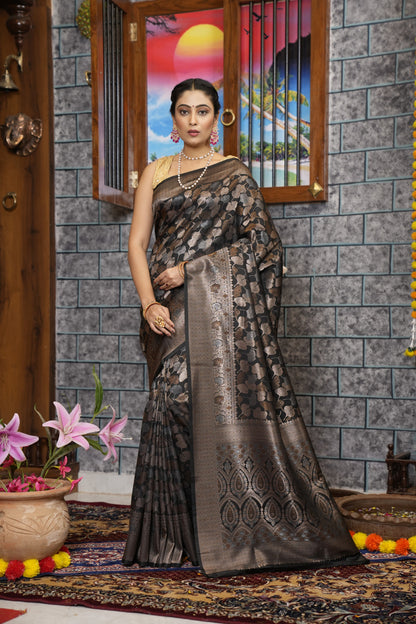 Black Kanjivaram Silk Saree With Zari Weaving Work | Party & Wedding Wear – JaipurSaaj