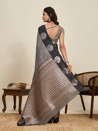 Gray Soft Silk Saree With Silver Banarasi Zari Weaving Work | Festive Wear – JaipurSaaj