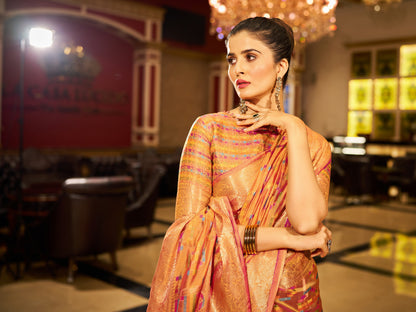 Orange Green Organza Silk Saree with Zari Weaving Work | Wedding & Festive Wear – JaipurSaaj