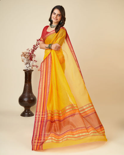 Yellow Color Doriya Cotton Saree With Woven Design