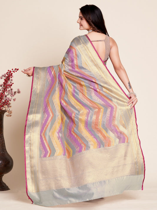Multi Color Soft Organza Silk Saree With Zari Weaving Work | Festive Wedding & Party Wear – JaipurSaaj