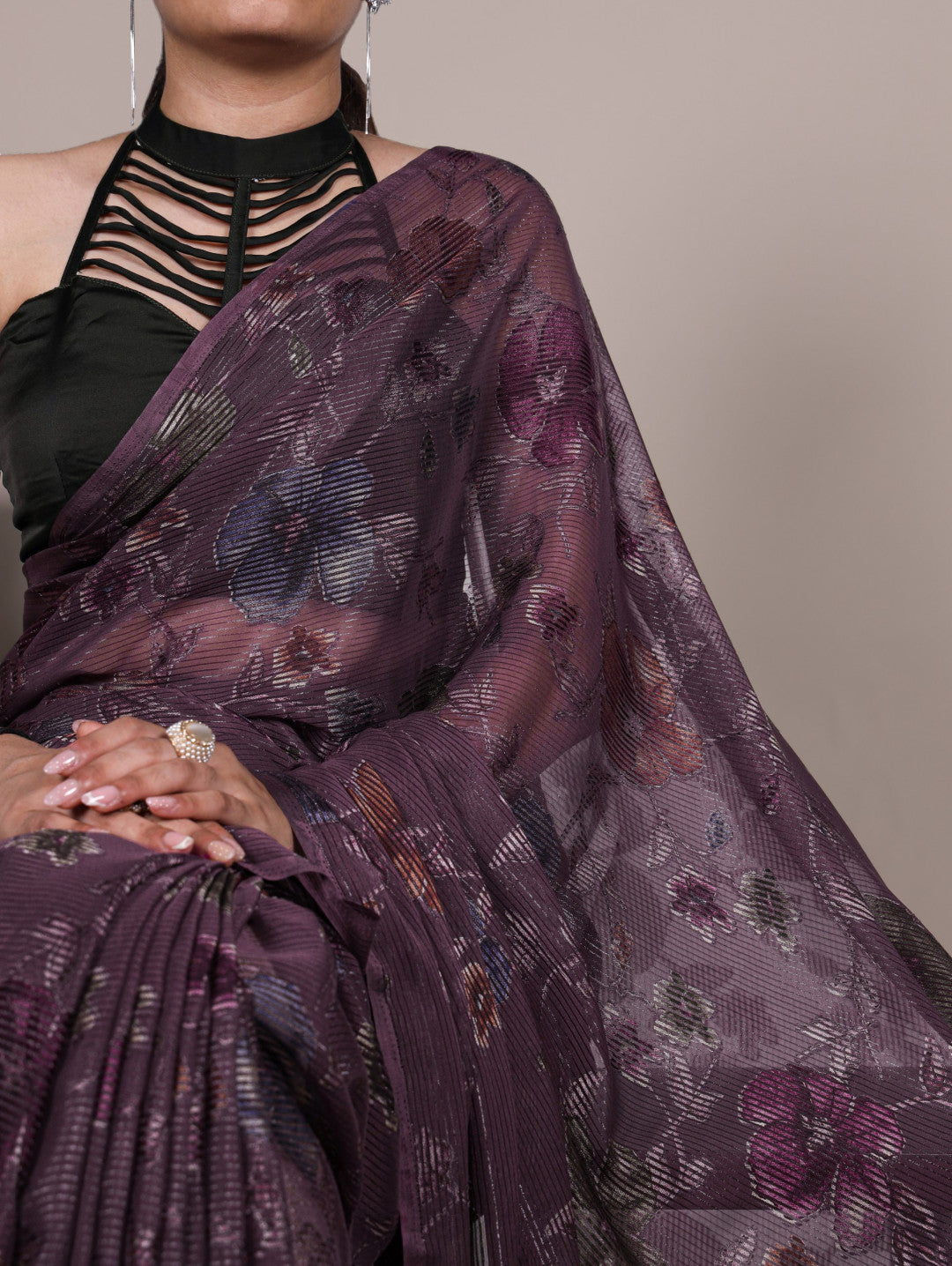 Magenta Brasso Silk Saree With Floral Print & Zari Weaving | Party & Casual Wear – JaipurSaaj