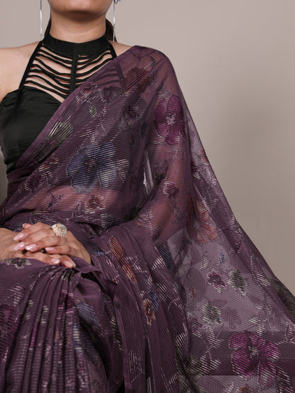 Magenta Brasso Silk Saree With Floral Print & Zari Weaving | Party & Casual Wear – JaipurSaaj