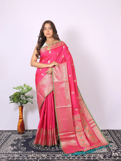 Pink Banarasi Silk Saree With Zari Weaving Work | Bridal Wedding Wear – JaipurSaaj