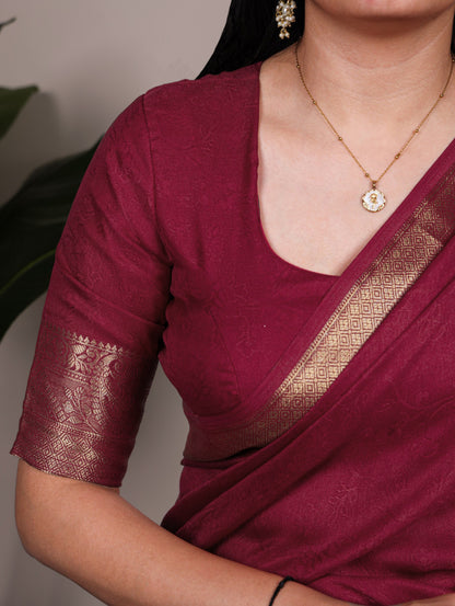 Maroon Moss Mello Silk Saree with Printed Work & Zari Weaving Border | Casual & Office Wear – JaipurSaaj