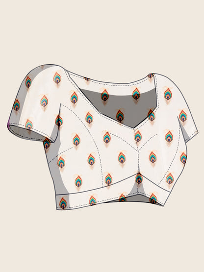 White Soft Chinnon Silk Saree With Digital Printed Work