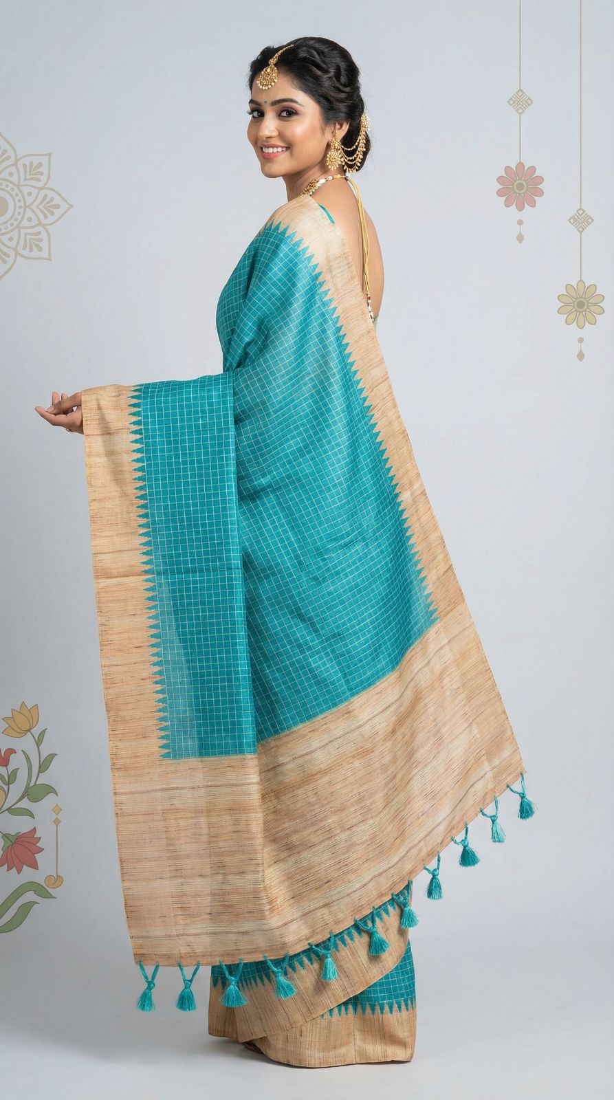 Blue Tussar Silk Saree With Checks Weaving Work | Office & Festive Wear – JaipurSaaj