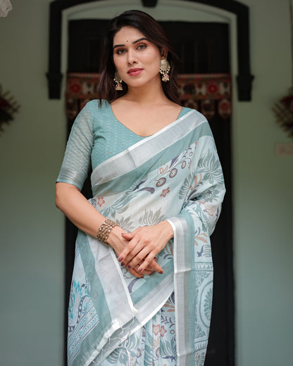 Multi Color Digital Printed Linen Cotton Saree | Summer Special Casual & Office Wear – JaipurSaaj