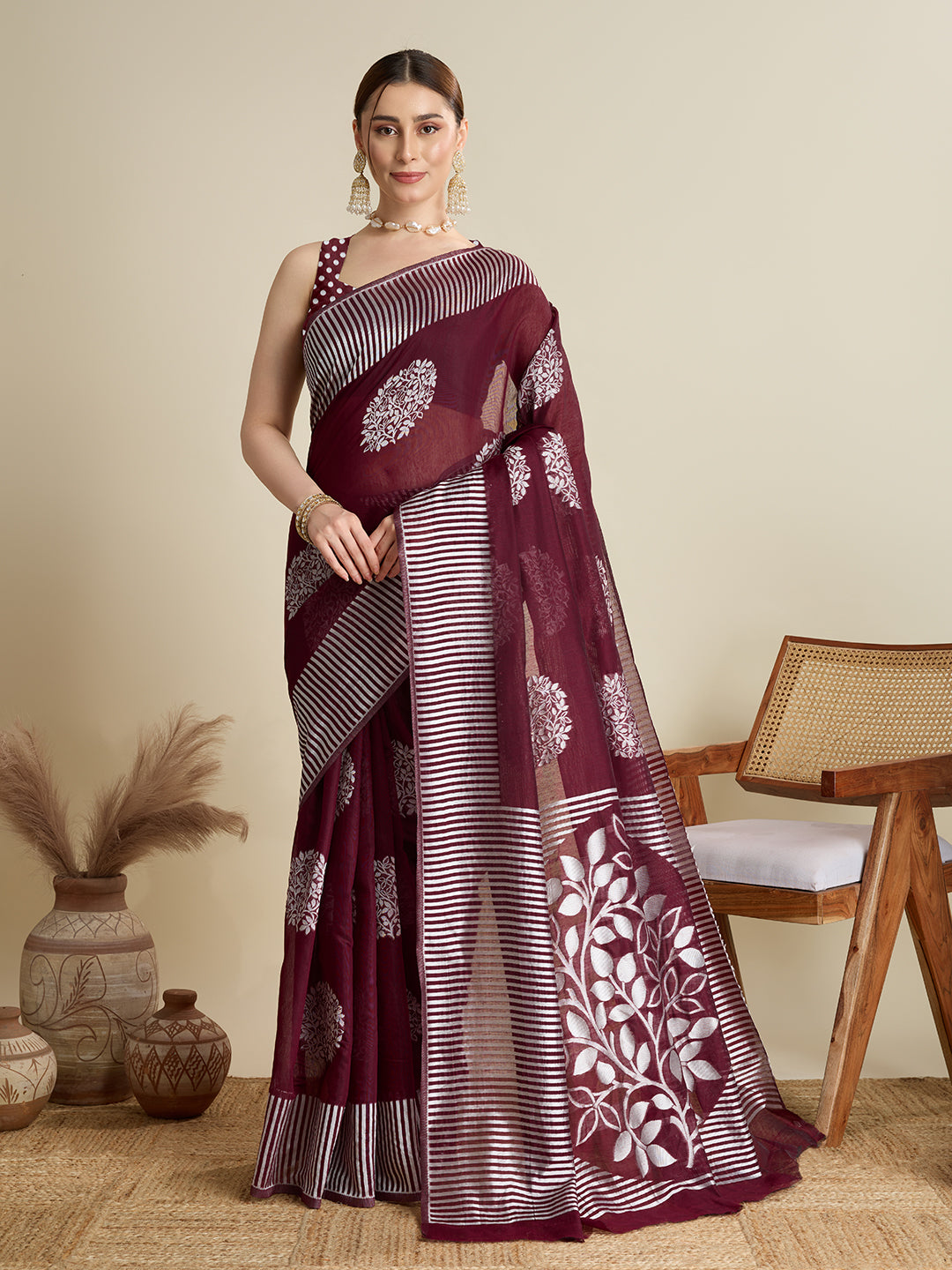 Maroon Color Soft Silk Saree With Weaving Work Lining Border