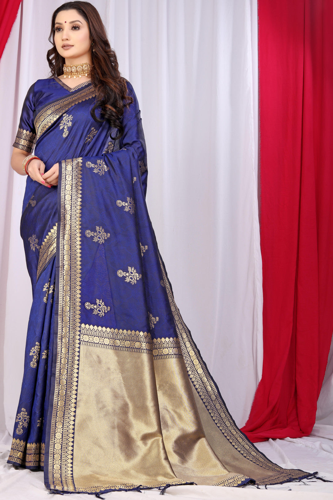 Navy Blue Banarasi Silk Saree With Zari Weaving Work | Bridal Wedding Wear – JaipurSaaj