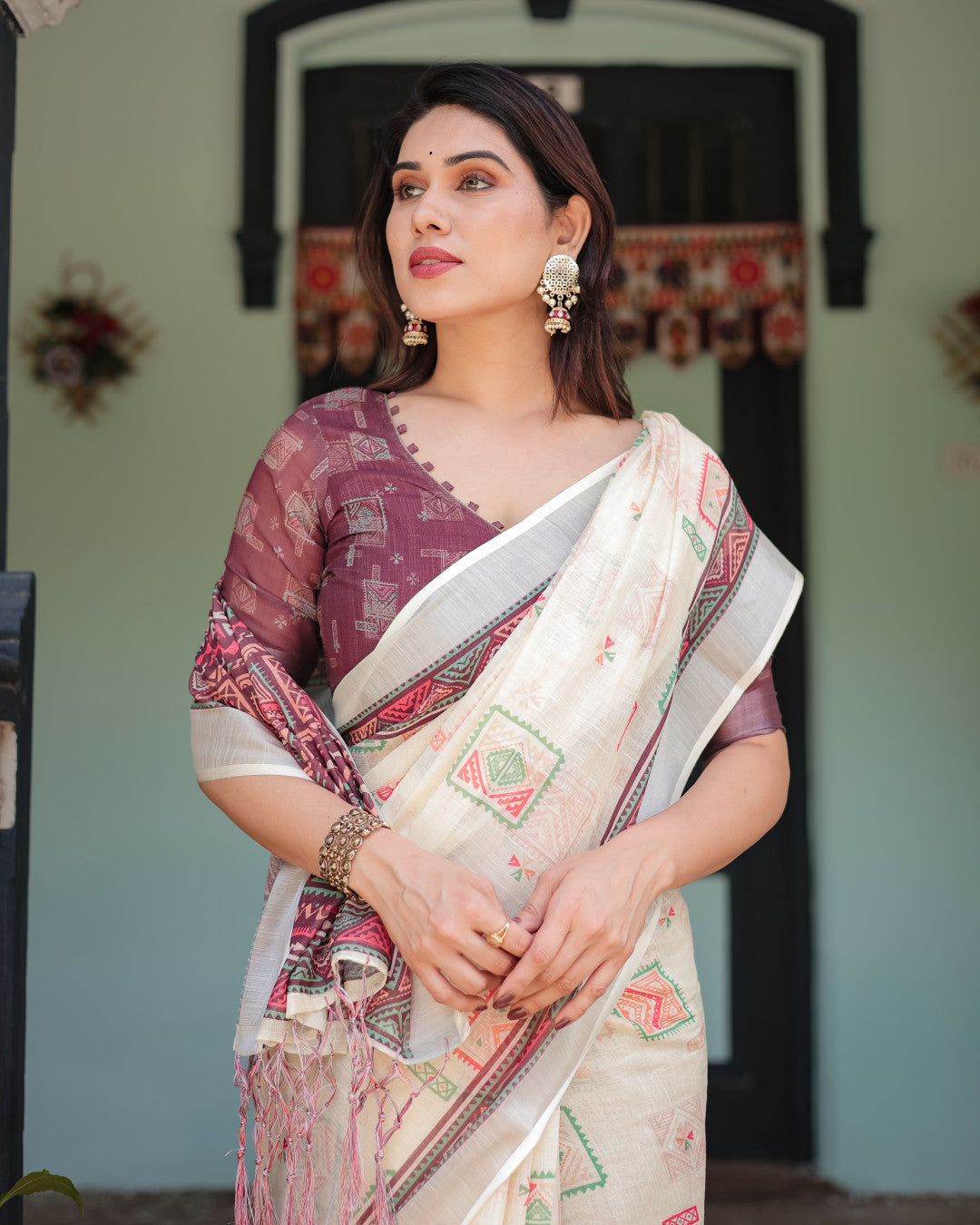 Multi Color Digital Printed Linen Cotton Saree | Summer Special Casual & Office Wear – JaipurSaaj