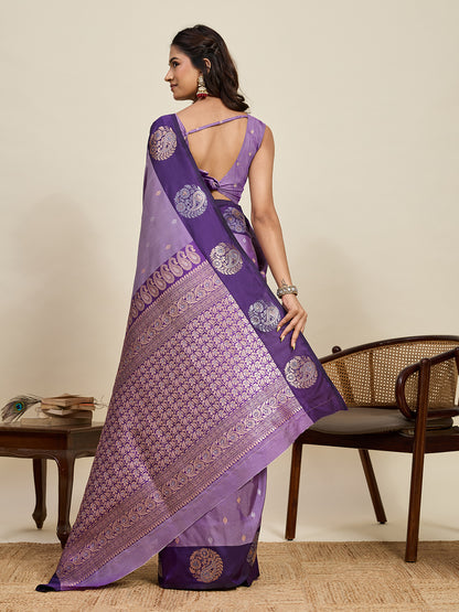 Lavender Soft Silk Saree With Silver Banarasi Zari Weaving Work | Festive Wear – JaipurSaaj