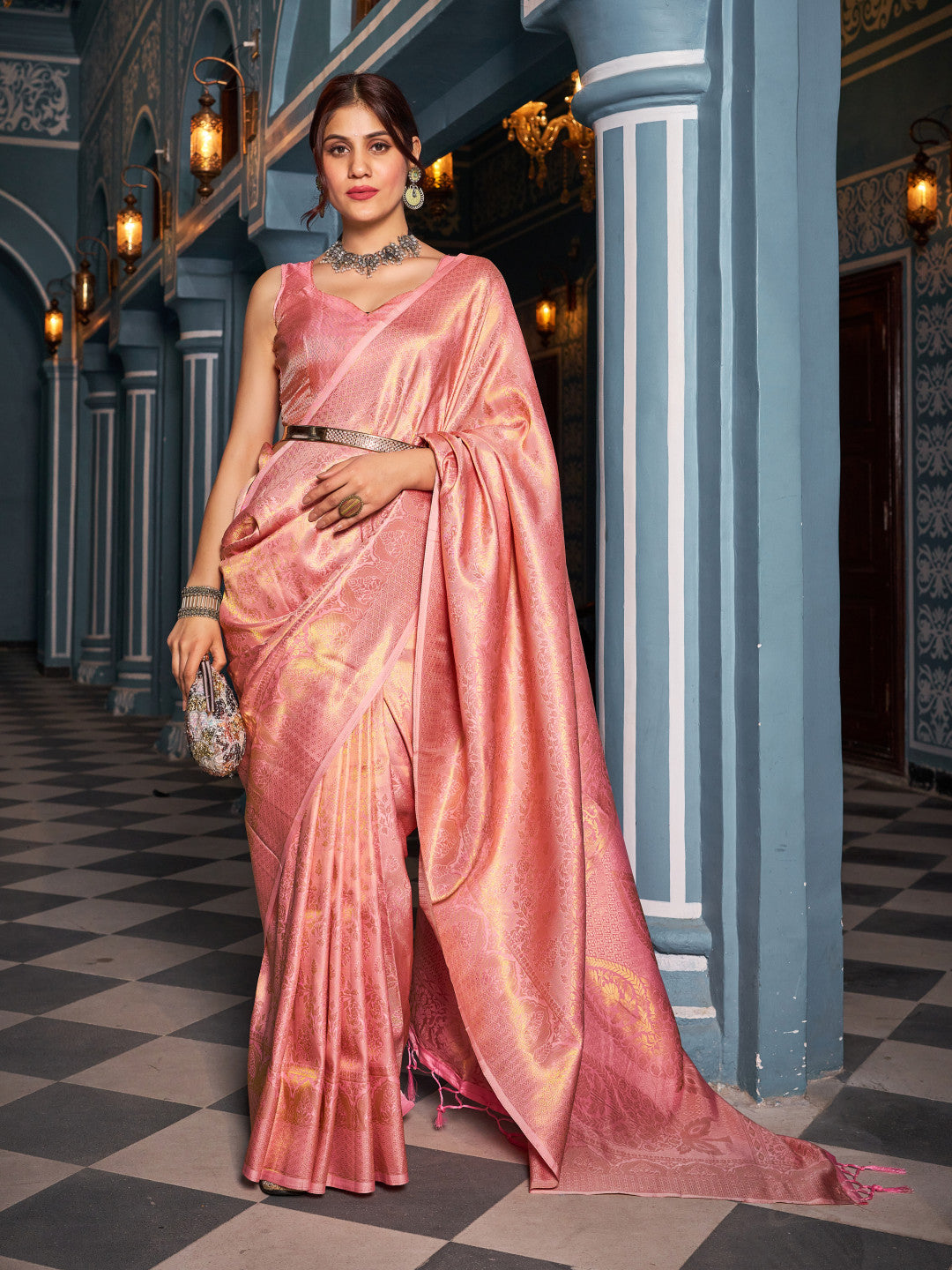Baby Pink Soft Silk Saree With Zari Weaving Work | Party & Wedding Wear – JaipurSaaj