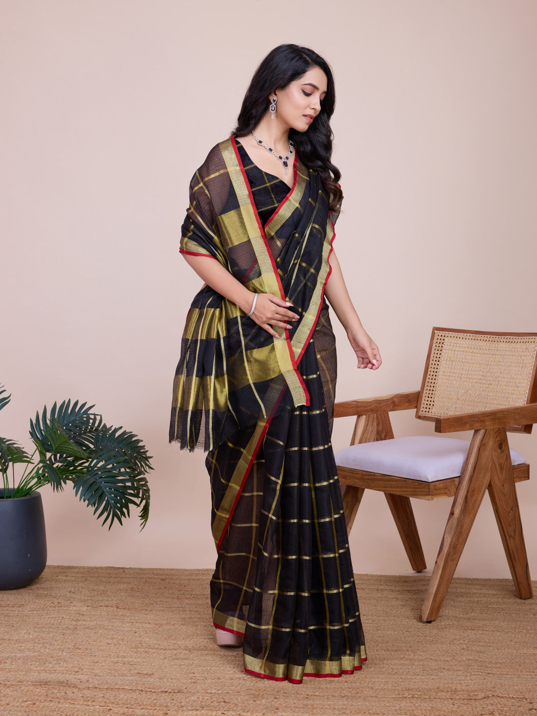 Black Kota Doriya Saree With Zari Weaving  Work | Lightweight Daily Wear – JaipurSaaj