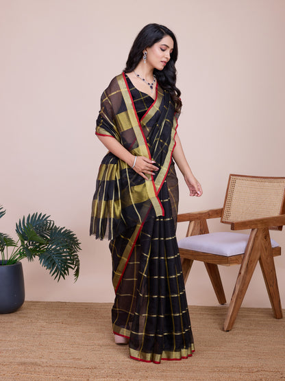 Black Kota Doriya Saree With Zari Weaving  Work | Lightweight Daily Wear – JaipurSaaj