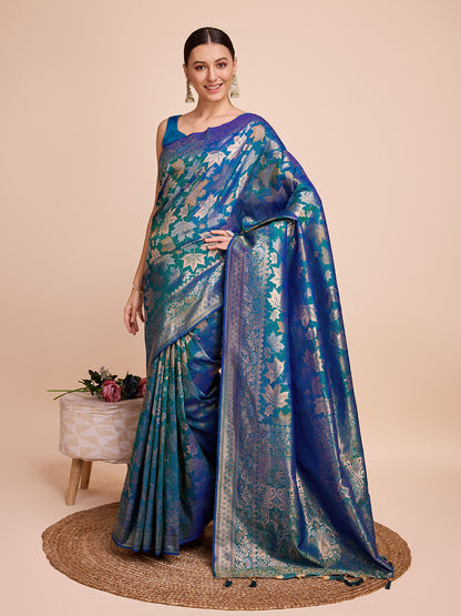 Golden & Copper Zari Weaving With Firoji Soft Silk Banarasi Saree | Party & Wedding Wear - JaipurSaaj