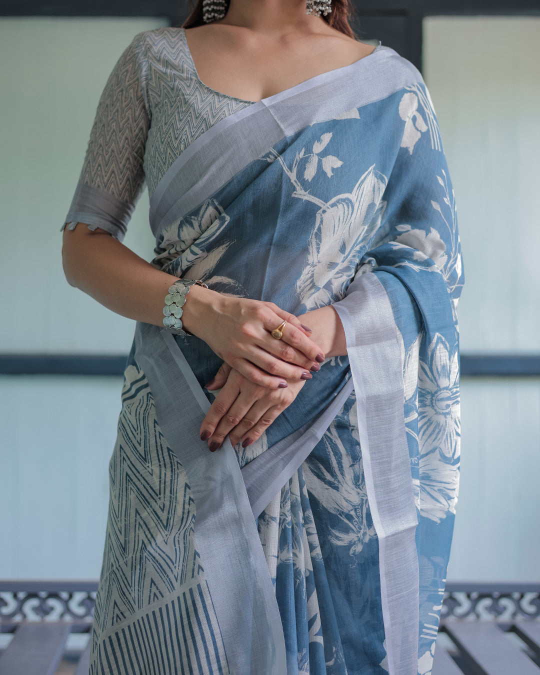 Light Digital Printed Linen Cotton Saree | Summer Special Office & Casual Wear – JaipurSaaj