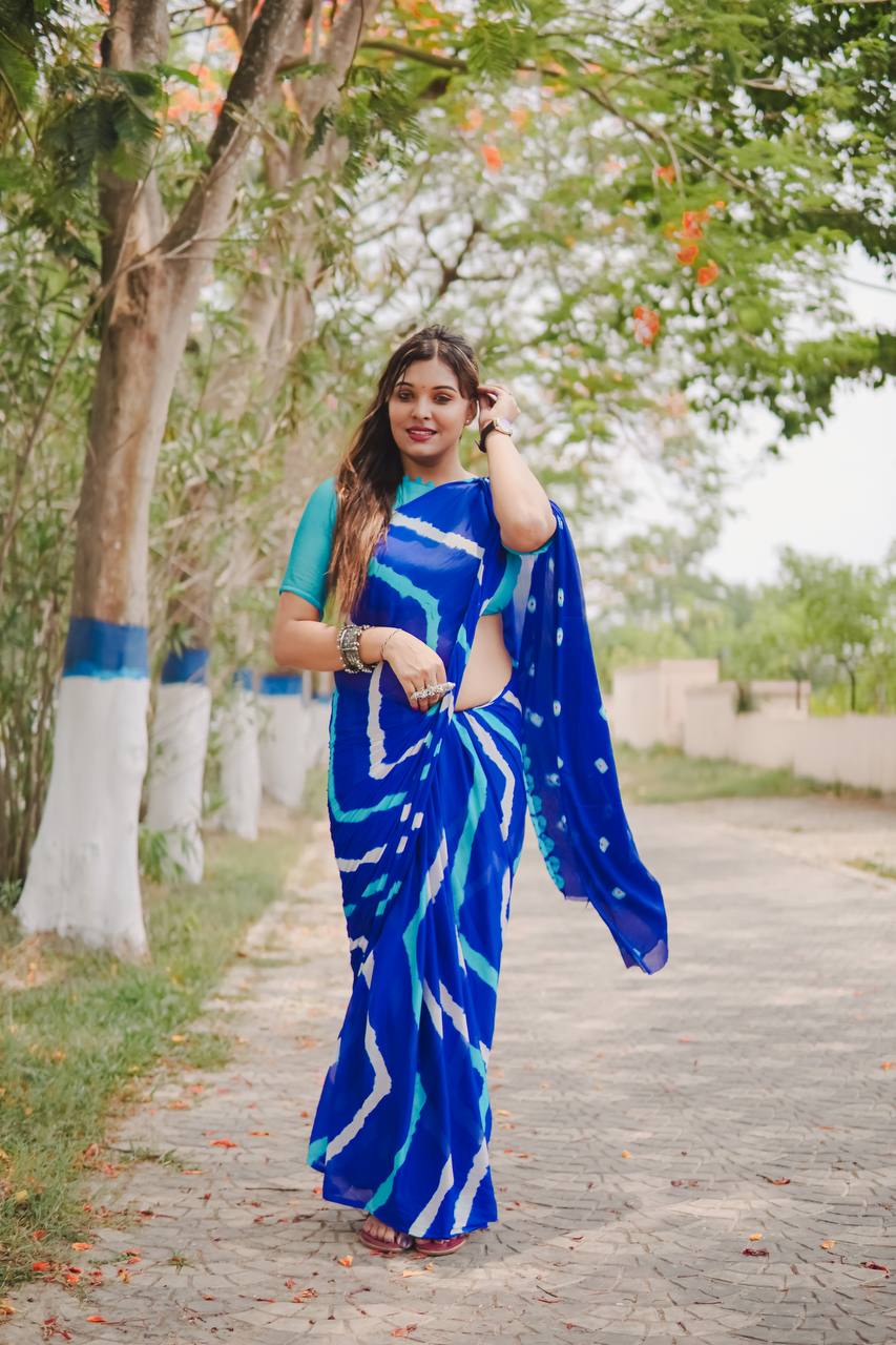 Royal Blue Soft Chinon Silk Saree With Shibori Printed Work | Casual & Festive Wear – JaipurSaaj