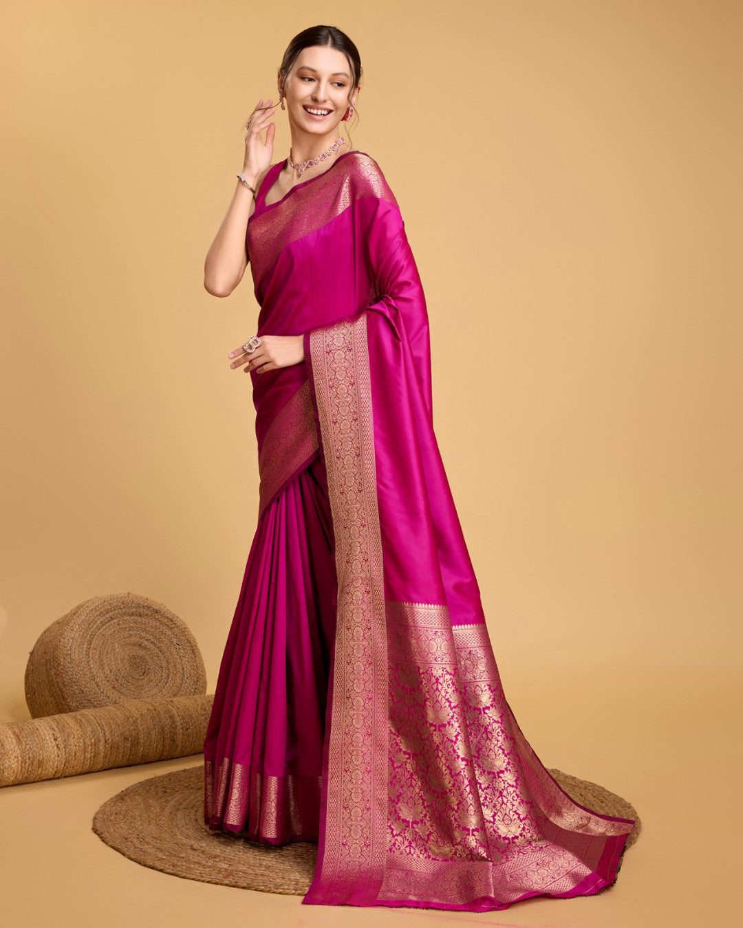 Rani Pink Soft Kanchipuram Silk Saree With Zari Weaving Work