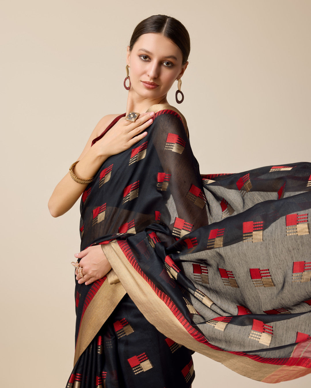 Black Color Cotton Silk Saree With Weaving Work