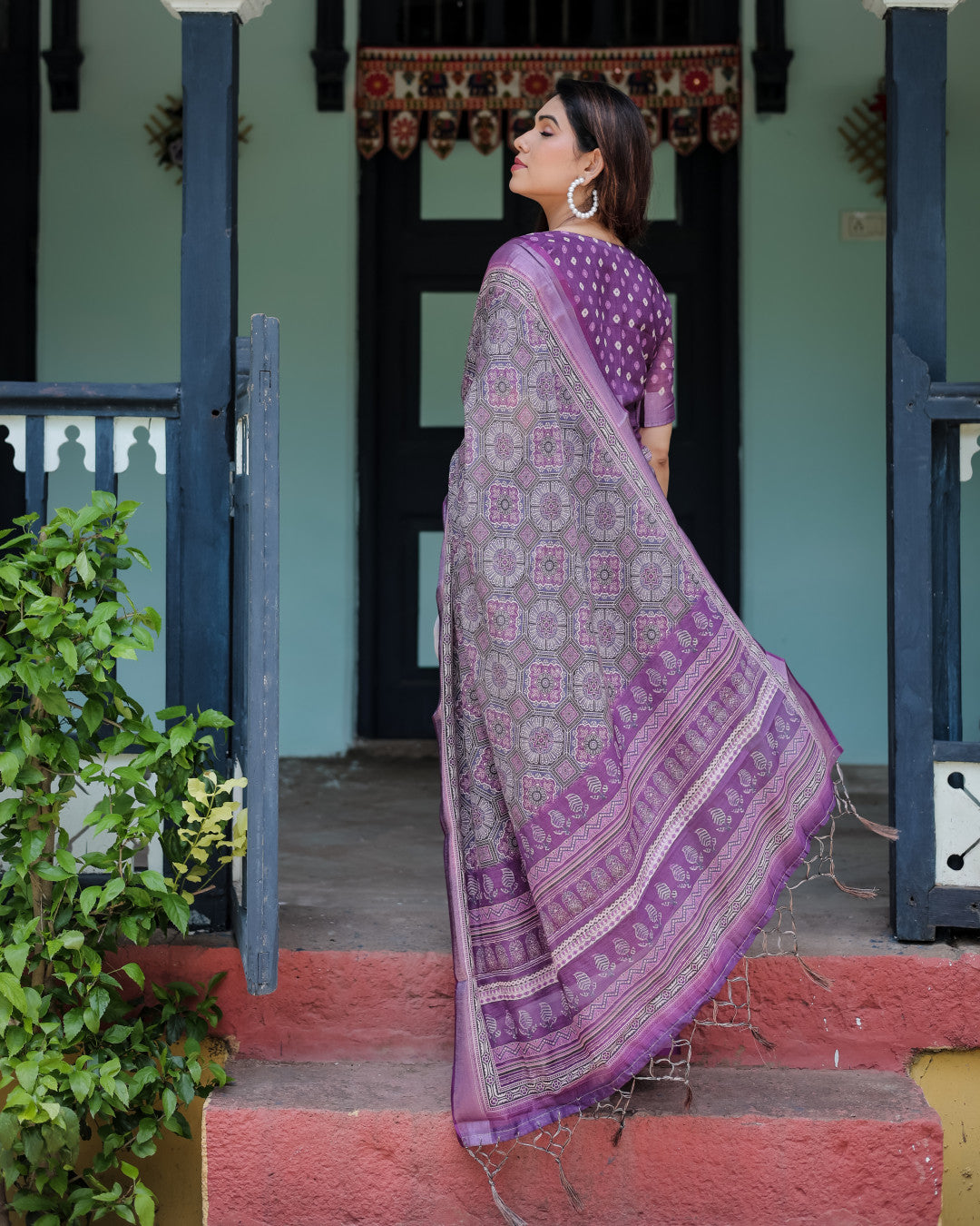 Magenta Summer Special Digital Printed Linen Cotton Saree