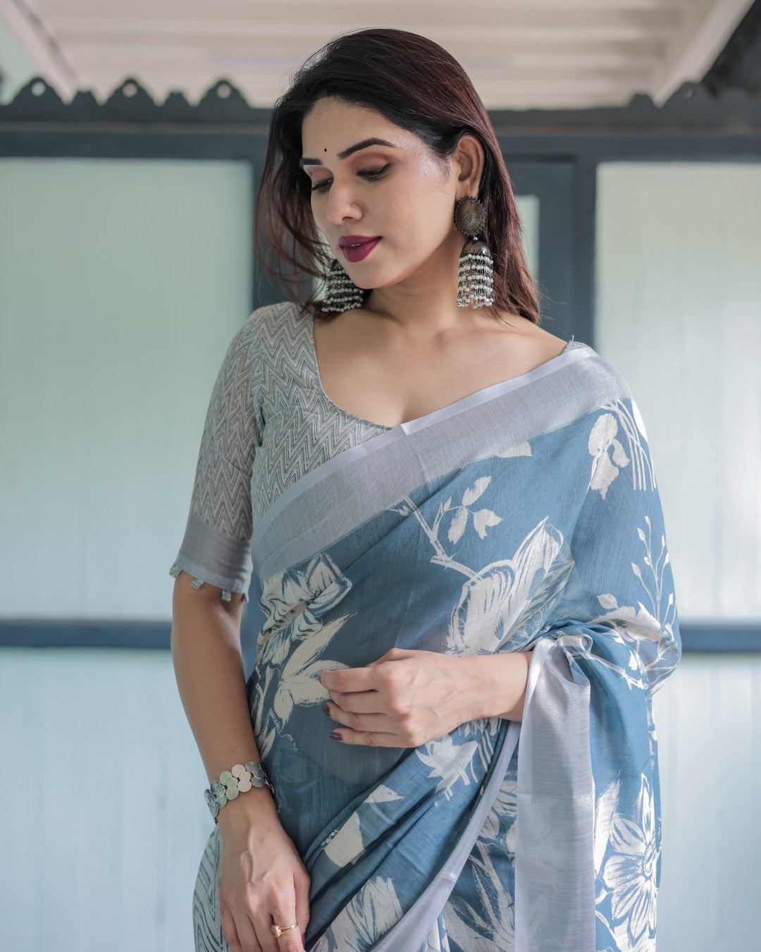 Light Digital Printed Linen Cotton Saree | Summer Special Office & Casual Wear – JaipurSaaj