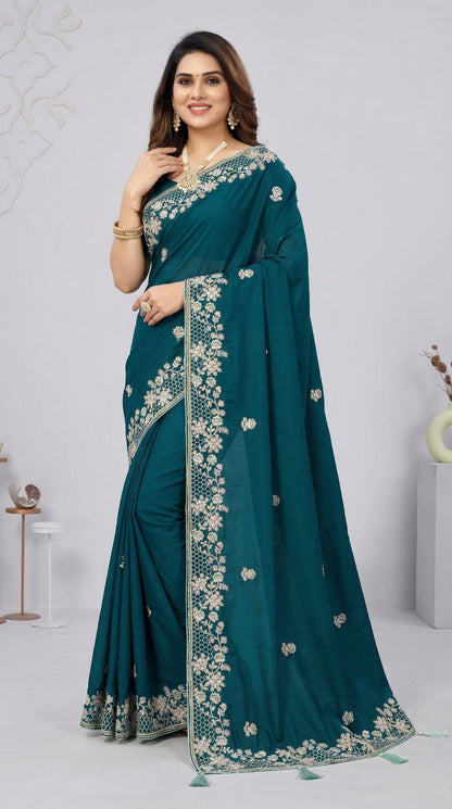 Morpeach Dola Silk Saree With Sequence Embroidery Work | Festive & Wedding Wear – JaipurSaaj