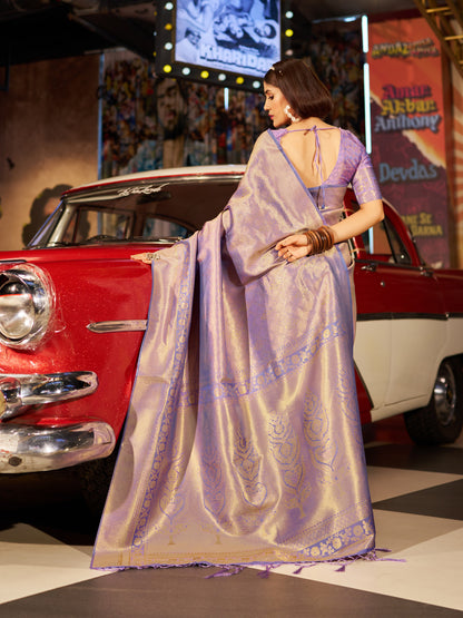 Lavender Soft Silk Saree With Zari Weaving Work | Reception & Festive Wear – JaipurSaaj