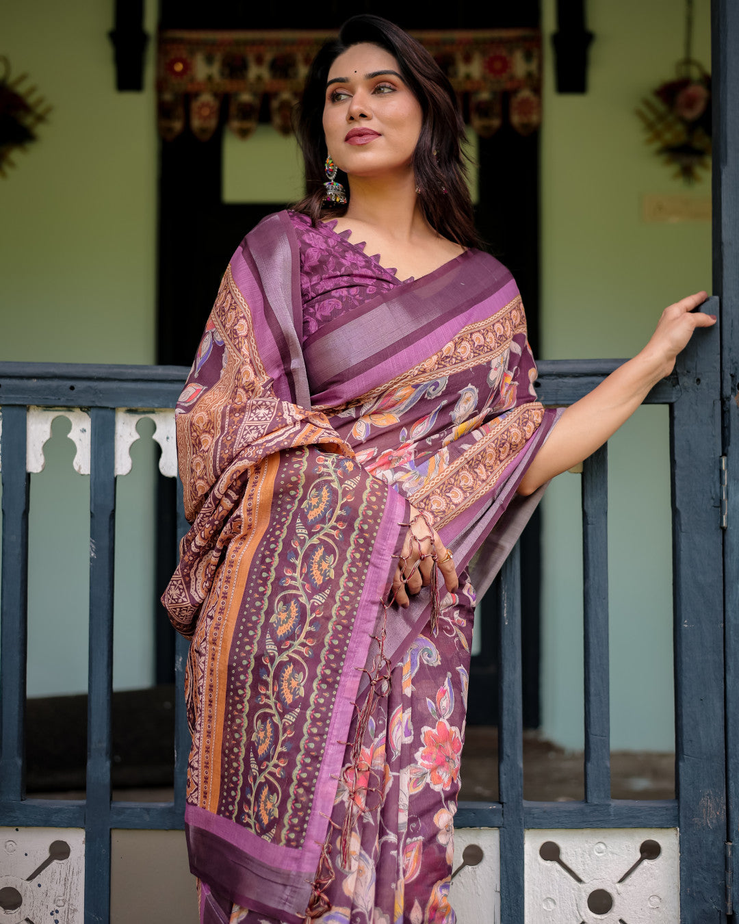 Magenta Summer Special Digital Printed Linen Cotton Saree