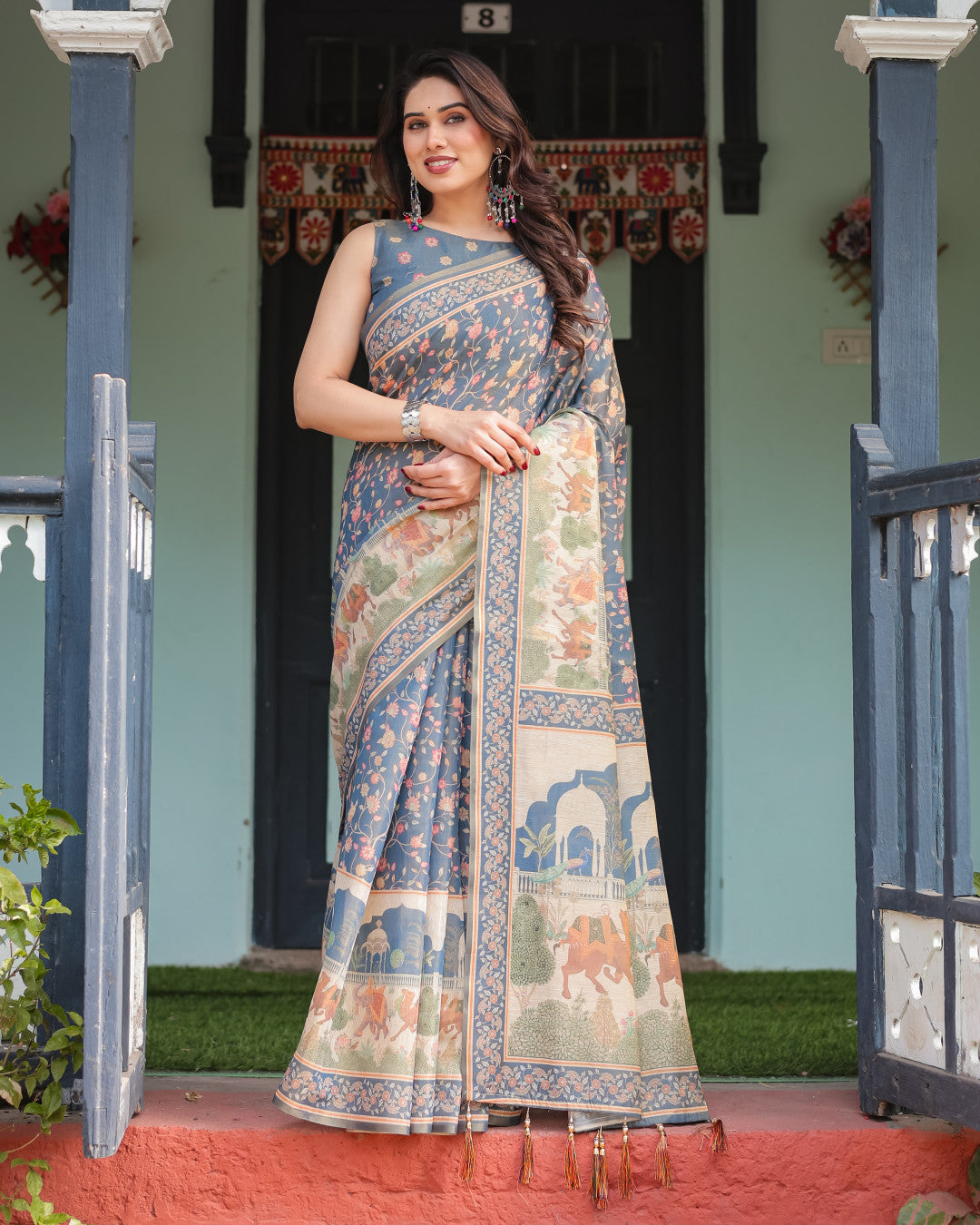Blue Soft Linen Cotton Saree with Kalamkari Printed Work | Summer Casual & Ethnic Wear – JaipurSaaj