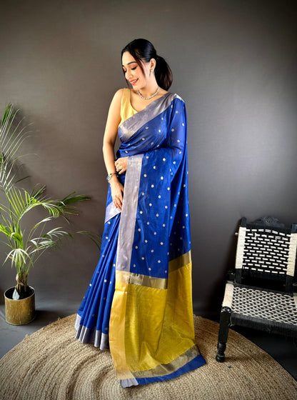 Royal Blue Soft Cotton Silk Saree With Zari Woven Work | Wedding & Party Wear – JaipurSaaj