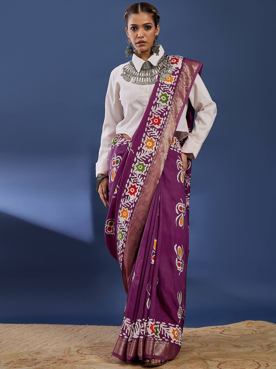 Magenta Soft Pure Cotton Silk Saree With Hand Batik Print Work | Casual & Ethnic Wear – JaipurSaaj