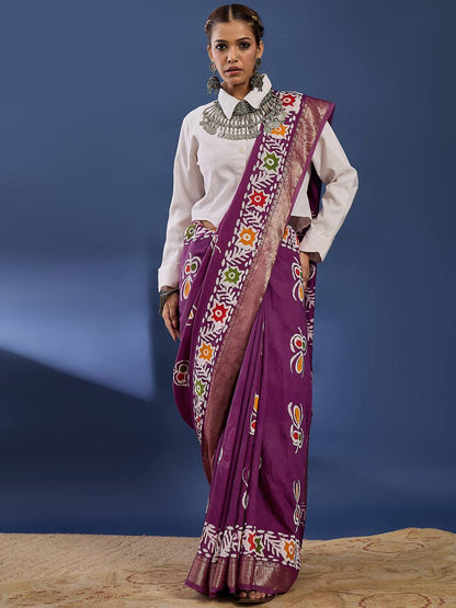 Magenta Soft Pure Cotton Silk Saree With Hand Batik Print Work | Casual & Ethnic Wear – JaipurSaaj
