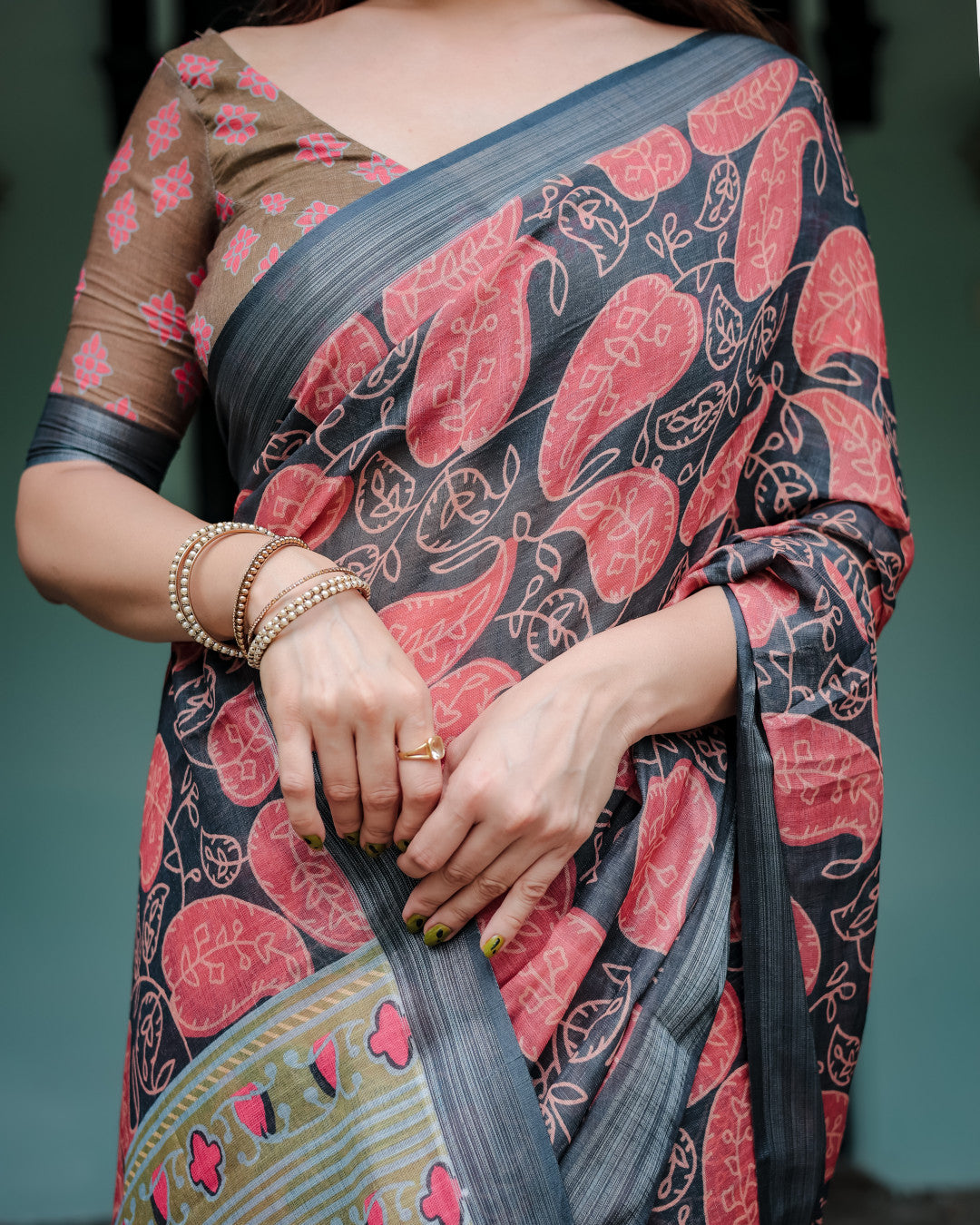 Multi Floral Digital Printed Linen Cotton Saree