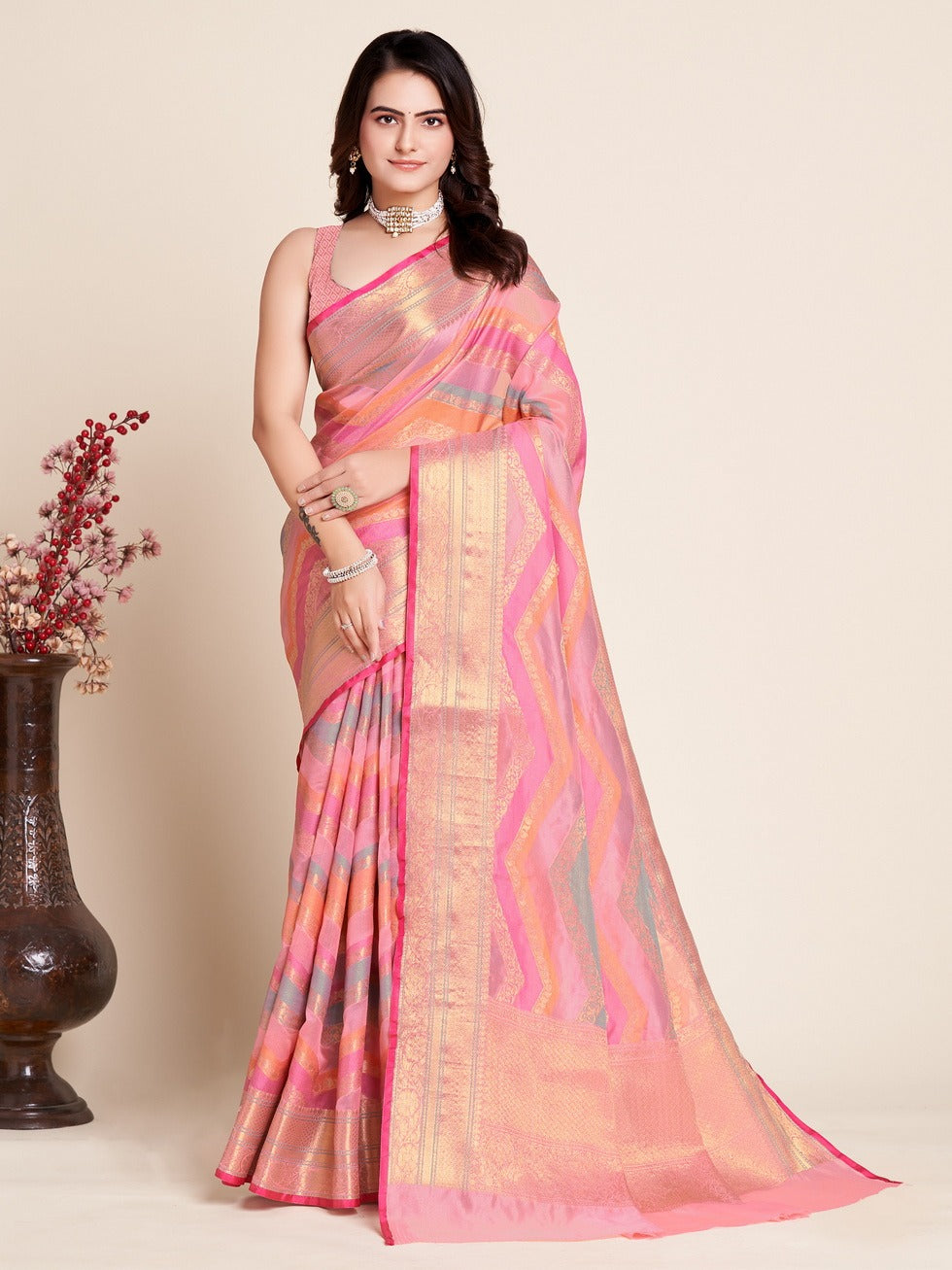 Multi Color Soft Organza Silk Saree With Zari Weaving Work | Festive Wedding & Party Wear – JaipurSaaj