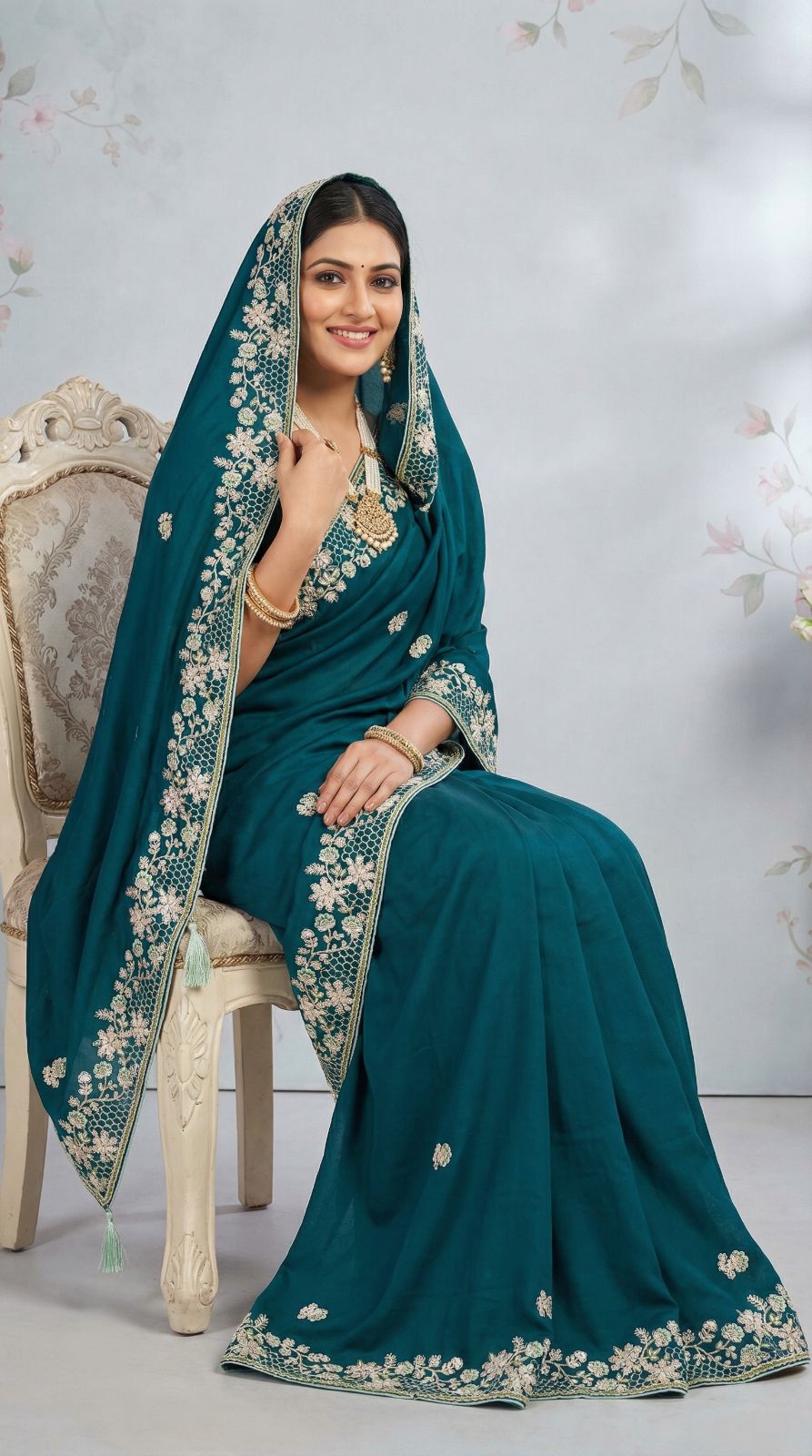 Morpeach Dola Silk Saree With Sequence Embroidery Work | Festive & Wedding Wear – JaipurSaaj