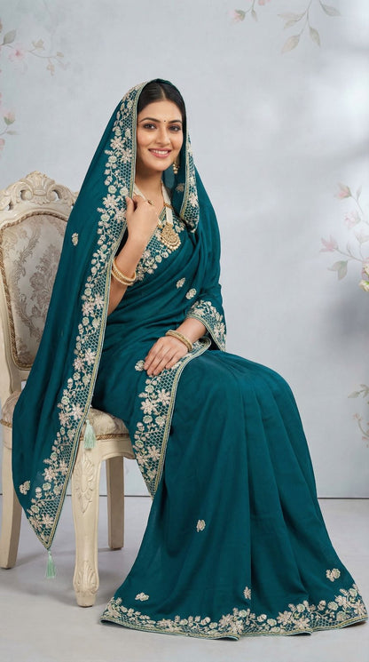 Morpeach Dola Silk Saree With Sequence Embroidery Work | Festive & Wedding Wear – JaipurSaaj