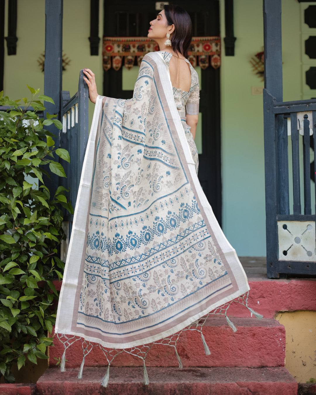 Multi Color Digital Printed Linen Cotton Saree | Summer Special Casual & Office Wear – JaipurSaaj