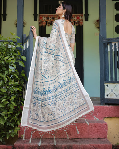 Multi Color Digital Printed Linen Cotton Saree | Summer Special Casual & Office Wear – JaipurSaaj