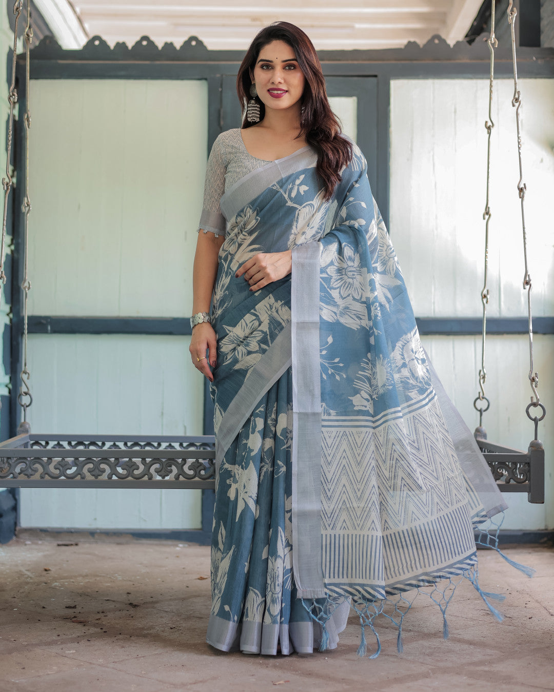 Light Digital Printed Linen Cotton Saree | Summer Special Office & Casual Wear – JaipurSaaj
