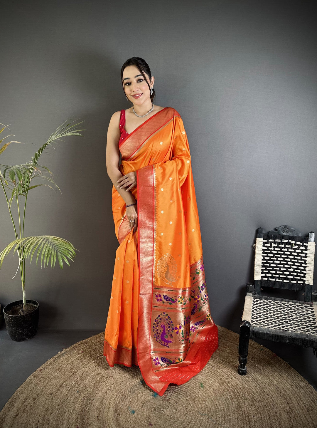 Orange Paithani Lichi Silk Saree With Zari Weaving Work | Festive & Wedding Wear – JaipurSaaj